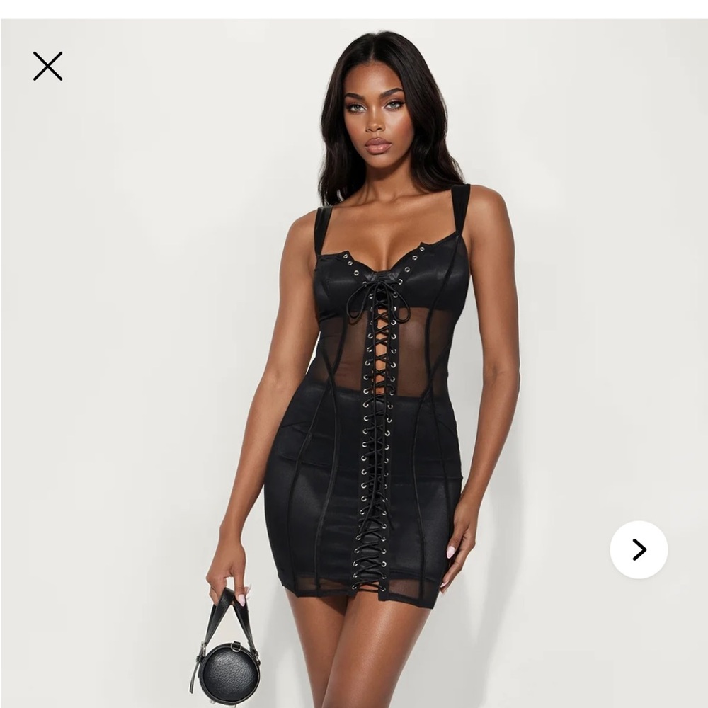 Fashion Nova Black Lace-Up Mesh Mini Dress